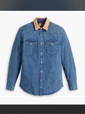Levi's Blue Denim Shirt with Tan Corduroy Collar